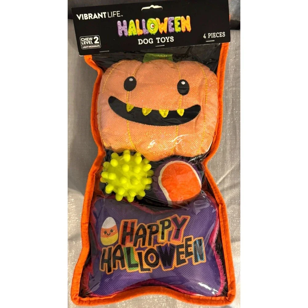 Vibrant Life Halloween 4-Piece Multipack of dog toys Ghost~Pumpkin~Frank